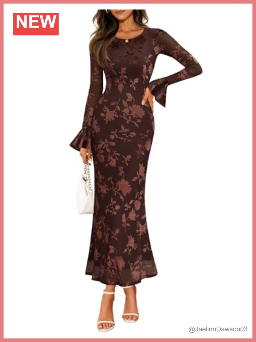 Women's Bell Sleeve Floral Maxi Dress Bodycon Wedding Guest
